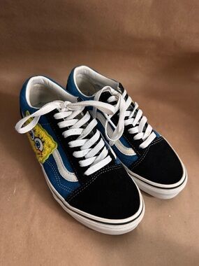Vans x SpongeBob Unisex Old Skool Smile Patch Blue Black Suede Sneakers M5.5/W7